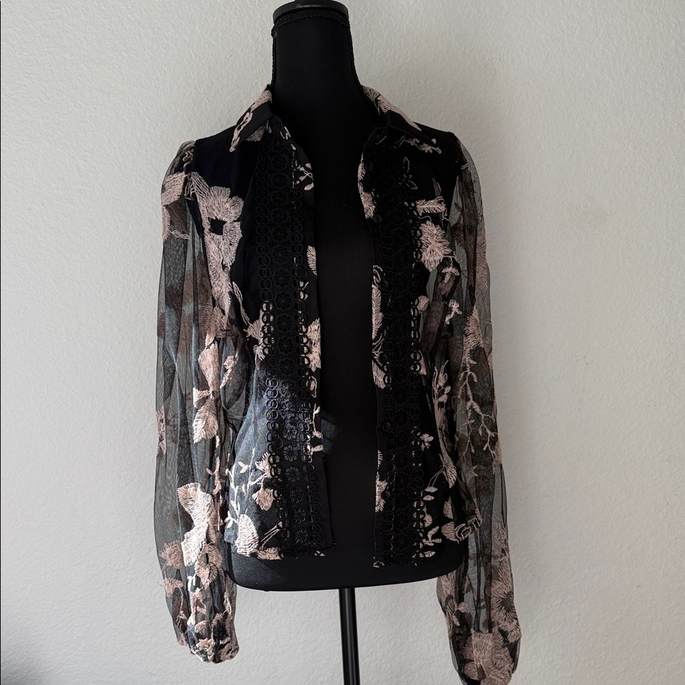 Floral Sheer Black Blouse